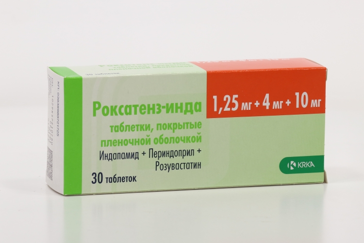 Роксатенз-инда табл п о пленочн 1.25 мг+4 мг+10 мг x30