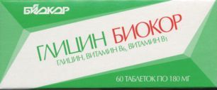 Глицин Биокор с витаминами В6 и В1 табл 180 мг x60