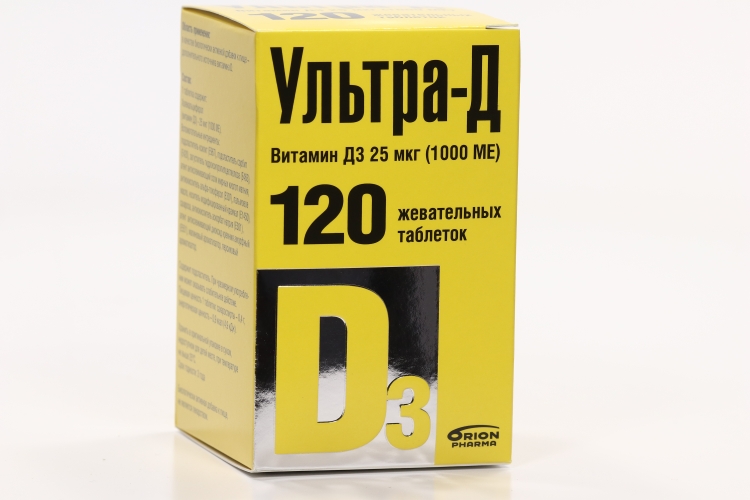 Ультра-Д Витамин Д3 25 мкг табл жев 425 мг x120