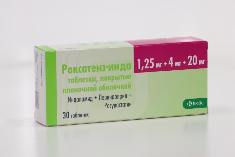 Роксатенз-инда табл п о пленочн 1.25 мг+4 мг+20 мг x30