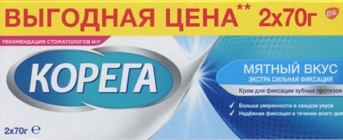 Крем Корега Экстра сильный мятный д/зуб протезов 140 г x1 2е упаковки по 70г