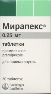 Мирапекс табл 0.25 мг уп конт яч/пач карт x30